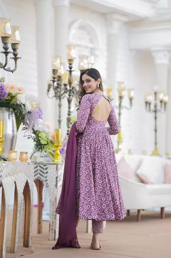 Purple colour smart and ethnic looking readymade salwar kameez for graceful festive looks