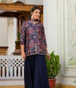 Blue colour ethnic floral printed heavy hand work stylish palazzo dress