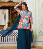 Sky blue colour ethnic floral printed heavy hand work stylish palazzo dress