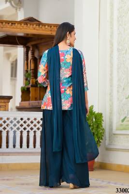 Sky blue colour ethnic floral printed heavy hand work stylish palazzo dress 3