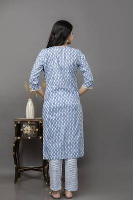 Blue colour cotton fabric casual suit with resham work 2