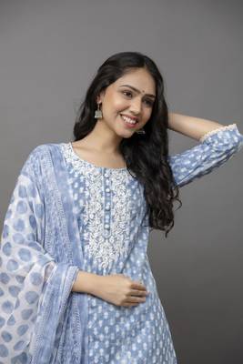 Blue colour cotton fabric casual suit with resham work 3