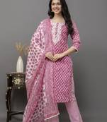 Maroon colour cotton fabric casual suit with resham work