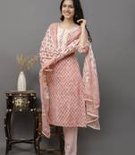 Peach colour cotton fabric casual suit with resham work