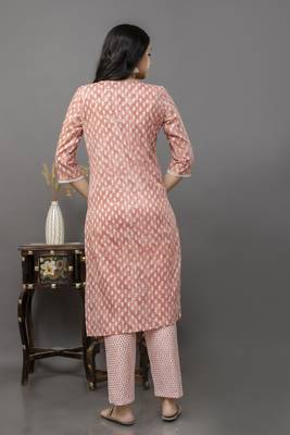 Peach colour cotton fabric casual suit with resham work 2