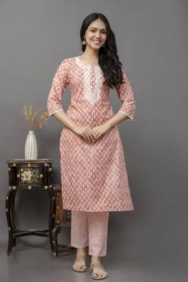Peach colour cotton fabric casual suit with resham work 4