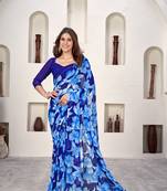 Blue Weightless c Casual Wear Floral Print Ethnic Saree