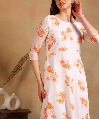Orange flower print georgette anarkali kurti with dupatta set 5