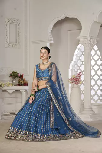 Graceful Partywear Rama Colour Girlish Lehenga For Stylish Look
