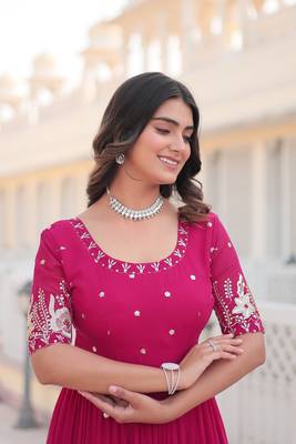 Beautiful pink colour faux georgette heavy sequins embroidered partywear evening party gown 3