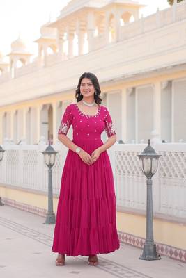 Beautiful pink colour faux georgette heavy sequins embroidered partywear evening party gown 5