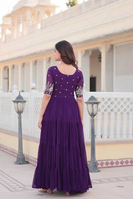 Beautiful purple colour faux georgette heavy sequins embroidered partywear evening party gown 2