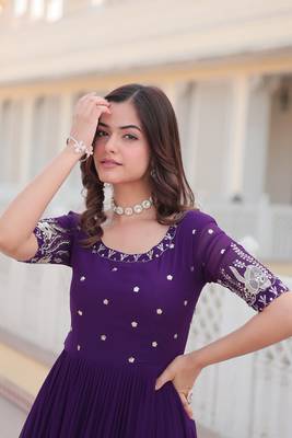 Beautiful purple colour faux georgette heavy sequins embroidered partywear evening party gown 3