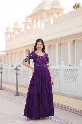 Beautiful purple colour faux georgette heavy sequins embroidered partywear evening party gown 4