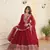 Maroon colour ethnic heavy embroidery work gown with dupatta for wedding looks