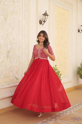 Red colour heavy sequins work partywear gown for bridesmaid 1