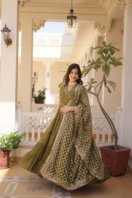 Smart and graceful mahendi colour designer parttern party gown with dupatta 4