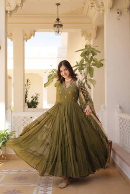 Smart and graceful mahendi colour designer parttern party gown with dupatta 5