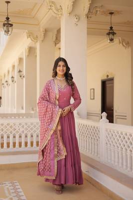 Smart and graceful onion colour designer parttern party gown with dupatta 1