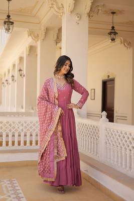 Smart and graceful onion colour designer parttern party gown with dupatta 4