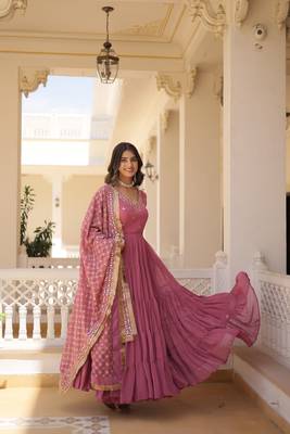 Smart and graceful onion colour designer parttern party gown with dupatta 5