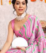 Baby Pink/Light Pink Chiffon Foil Print/Chevron/Zig Zag Print Gotta Pati Lace Border Saree With Unstitched Blouse Piece