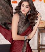 Maroon Chiffon Solid/Abstract Printed Saree With Unstitched Blouse Piece