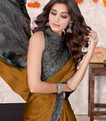 Mustard Chiffon Solid/Abstract Printed Saree With Unstitched Blouse Piece