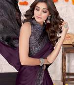 Dark Wine Chiffon Solid/Abstract Printed Saree With Unstitched Blouse Piece