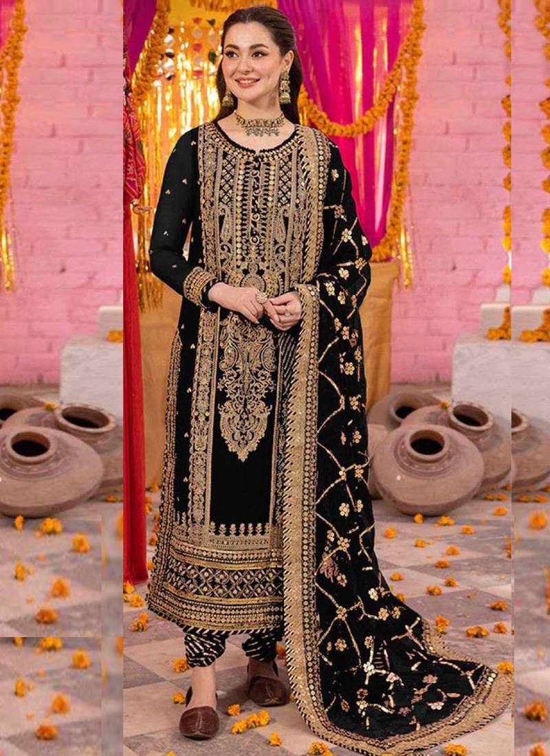 Black heavy faux georgette embroidery pakistani salwar suit
