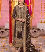 Brown heavy faux georgette embroidery pakistani salwar suit