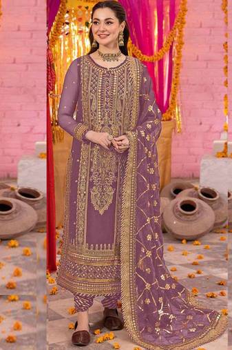 Onion pink heavy faux georgette embroidery pakistani salwar suit