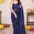 Navy blue chiffon shibori print gotta pati lace border saree with unstitched blouse piece