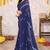 Navy blue chiffon shibori print gotta pati lace border saree with unstitched blouse piece