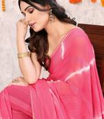 Peach pink chiffon shibori print gotta pati lace border saree with unstitched blouse piece