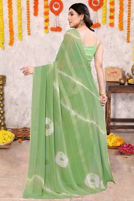 Dusty green chiffon shibori print gotta pati lace border saree with unstitched blouse piece 4