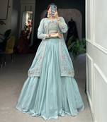 Women's Plain Georgette Lehenga Choli With Shrug For Wedding 