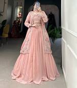Women's Plain Georgette Lehenga Choli With Shrug For Wedding 