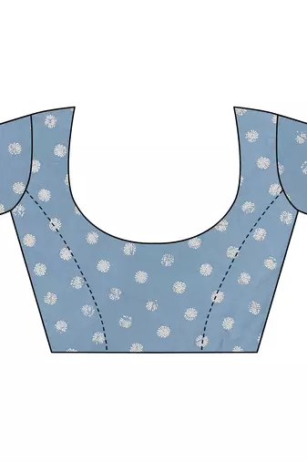 Dusty Blue Chiffon Batik Block Printed Saree With Unstitched Blouse Piece
