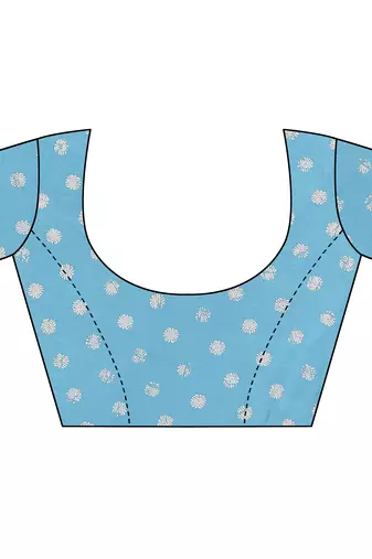 Light Blue Chiffon Batik Block Printed Saree With Blouse Piece