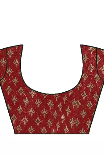 Red Silk Blend Floral Print Saree With Unstitched Blouse Piece