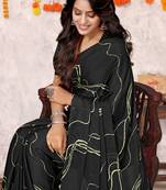 Black Chiffon Geometric Print Saree With Unstitched Blouse Piece