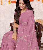 Dusty Pink Chiffon Geometric Print Saree With Unstitched Blouse Piece