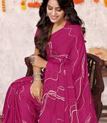 Rani Pink Chiffon Geometric Print Saree With Unstitched Blouse Piece