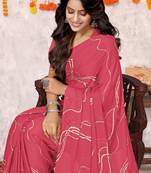 Coral Chiffon Geometric Print Saree With Unstitched Blouse Piece