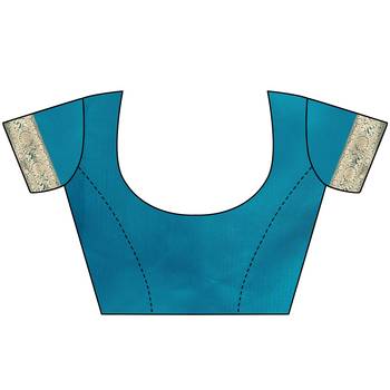 Turquoise Silk Blend Golden Zari Woven Golden Zari Woven Border Saree With Unstitched Blouse Piece 5