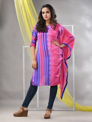 Pink printed satin asymmetrical straight kurta 1
