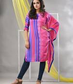 Pink printed satin asymmetrical straight kurta