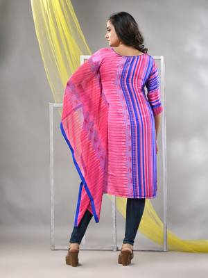 Pink printed satin asymmetrical straight kurta 4