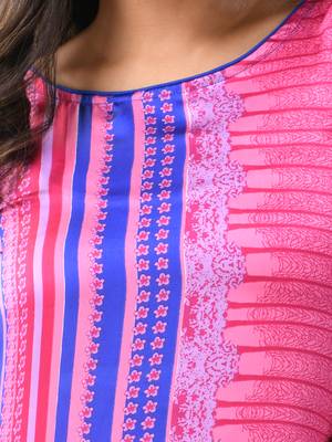 Pink printed satin asymmetrical straight kurta 5